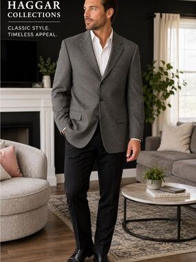 Haggar Collections Gray Textured Sport Coat Blazer Men’s Classic 3 Button